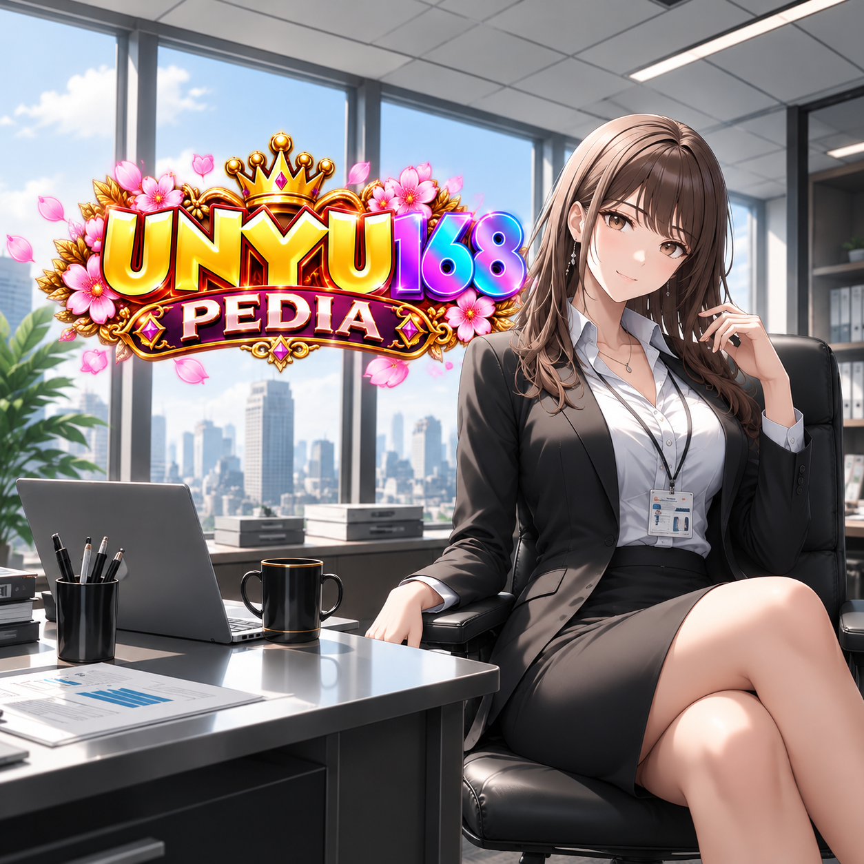 Banner UNYU168 PEDIA dengan suasana kantor modern